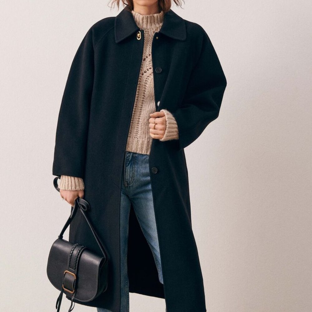 NWT ba&sh Size Small Black Long Wool Coat